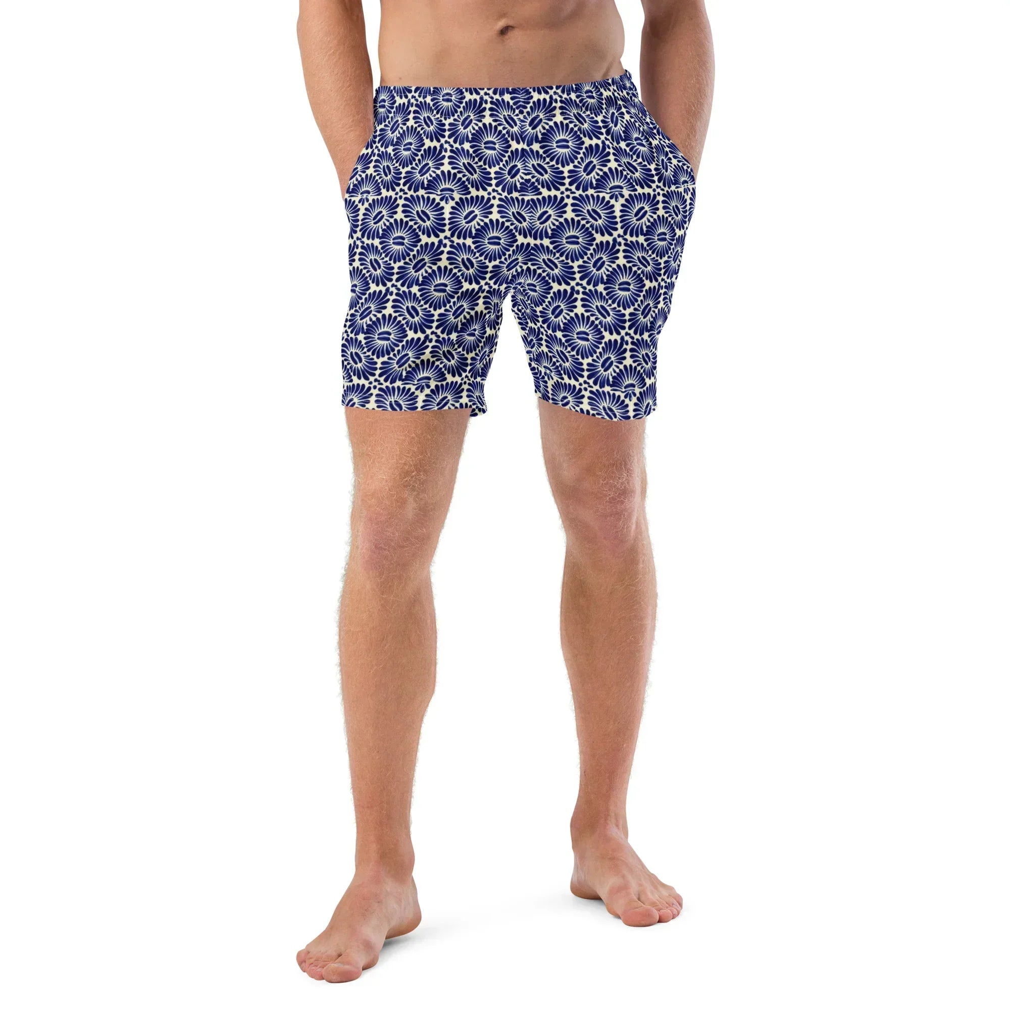 Tlaxcala Talavera Tile Recycled Swim Trunks - The Global Wanderer