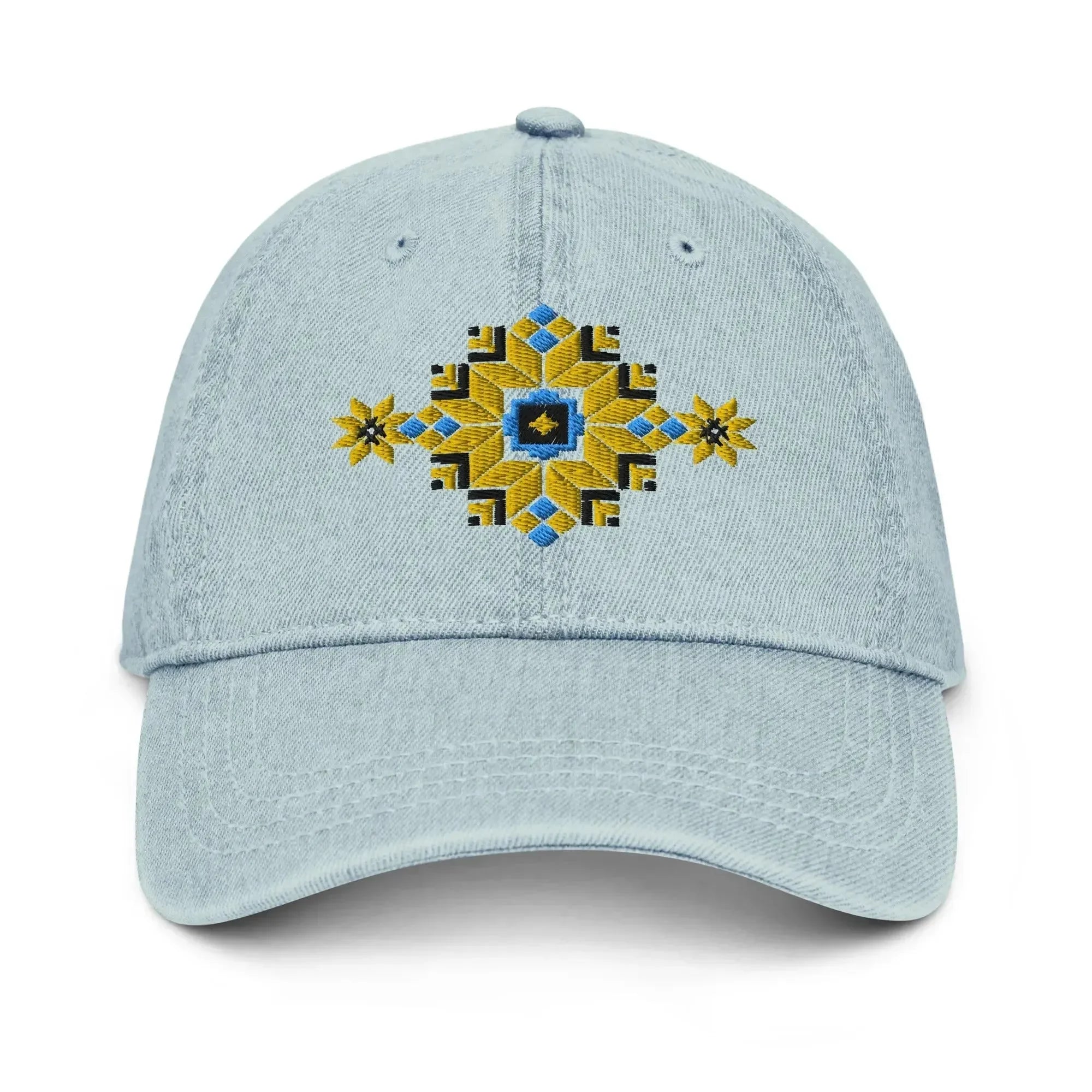 Ukrainian Vyshyvanka Motif Embroidered Denim Dad Hat - The Global Wanderer