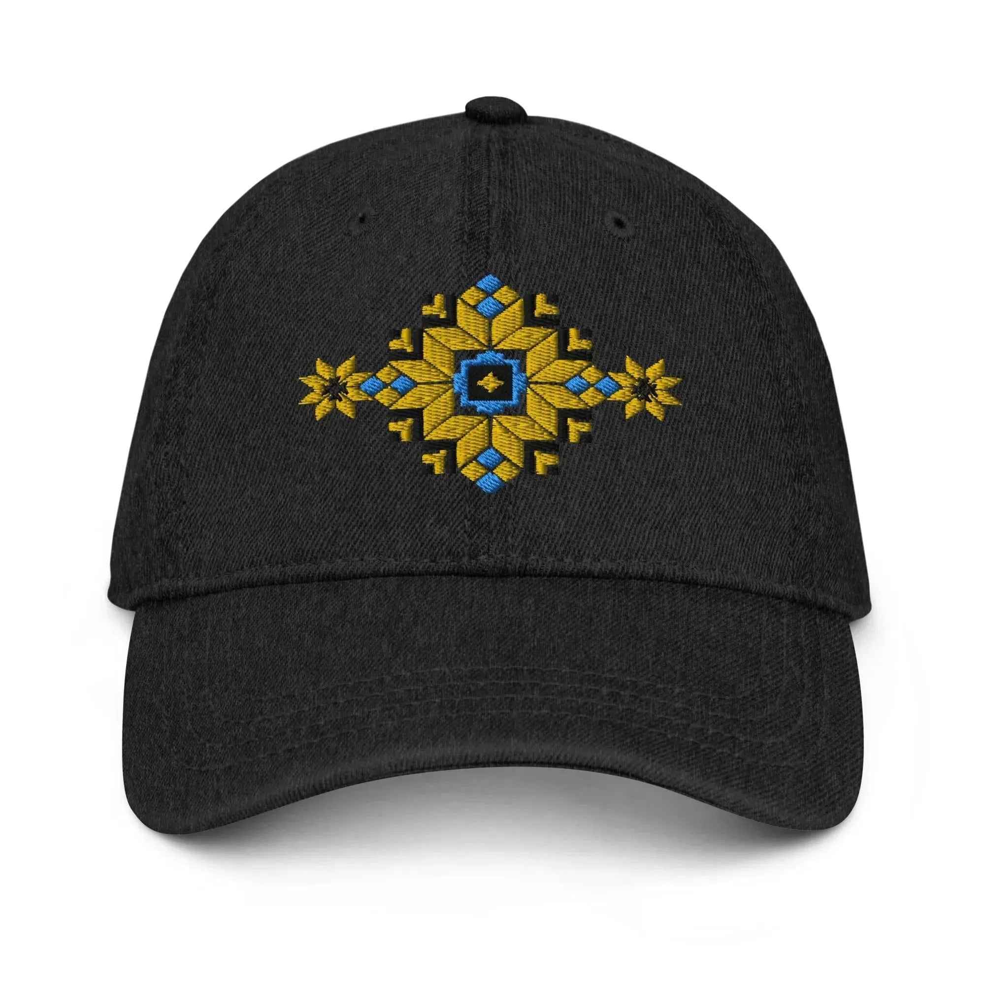 Ukrainian Vyshyvanka Motif Embroidered Denim Dad Hat - The Global Wanderer