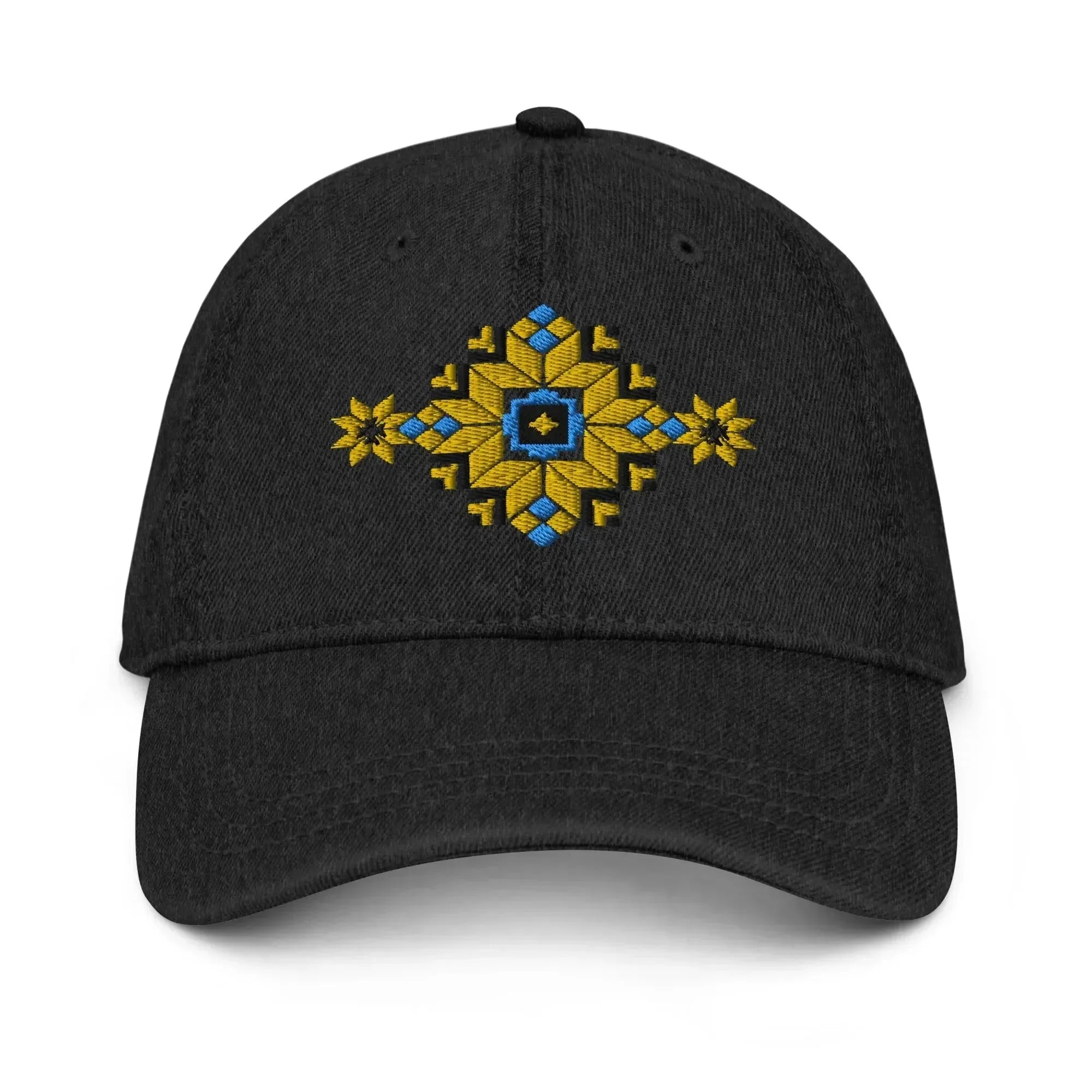 Ukrainian Vyshyvanka Motif Embroidered Denim Dad Hat - The Global Wanderer