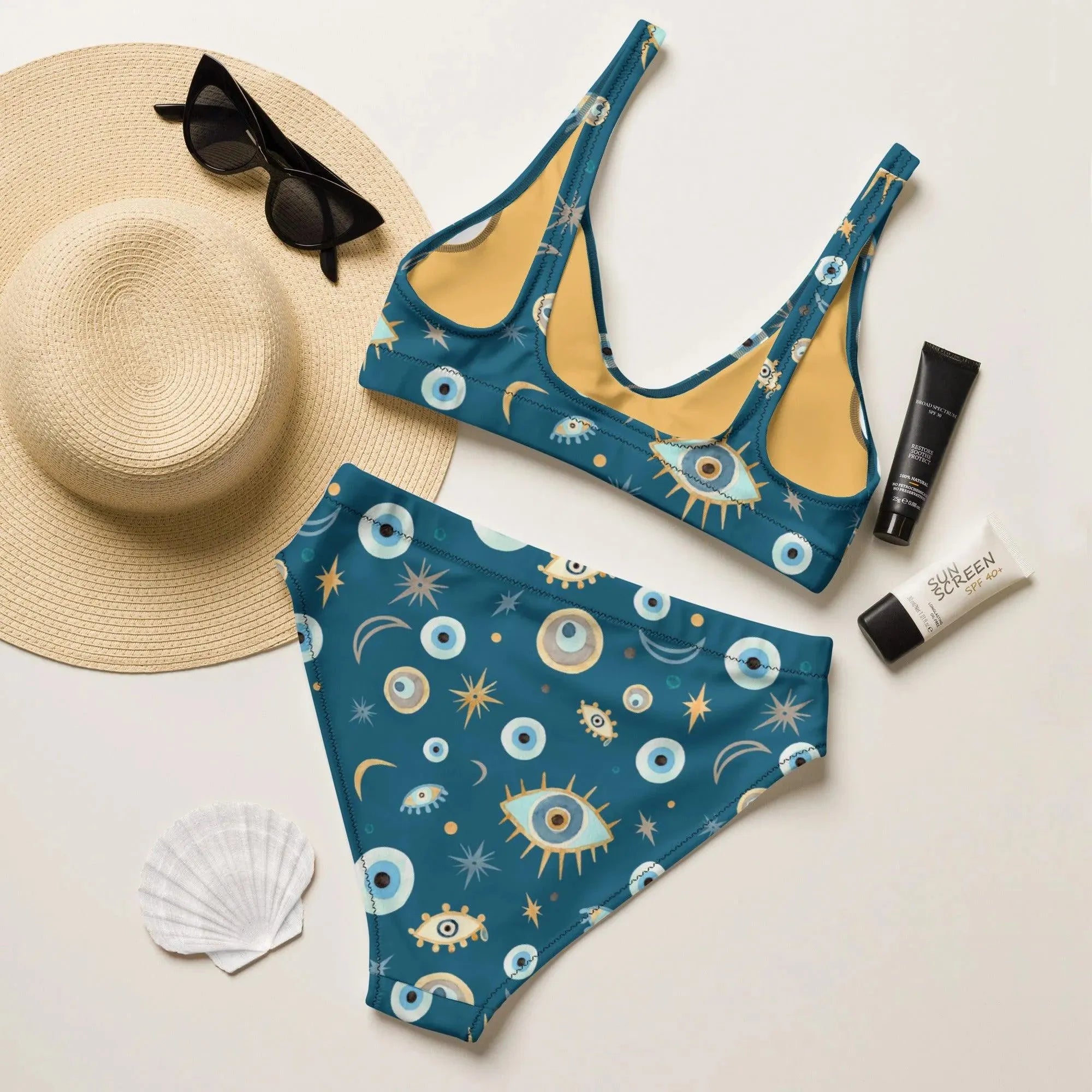 Greek Evil Eye Recycled high-waisted bikini - The Global Wanderer