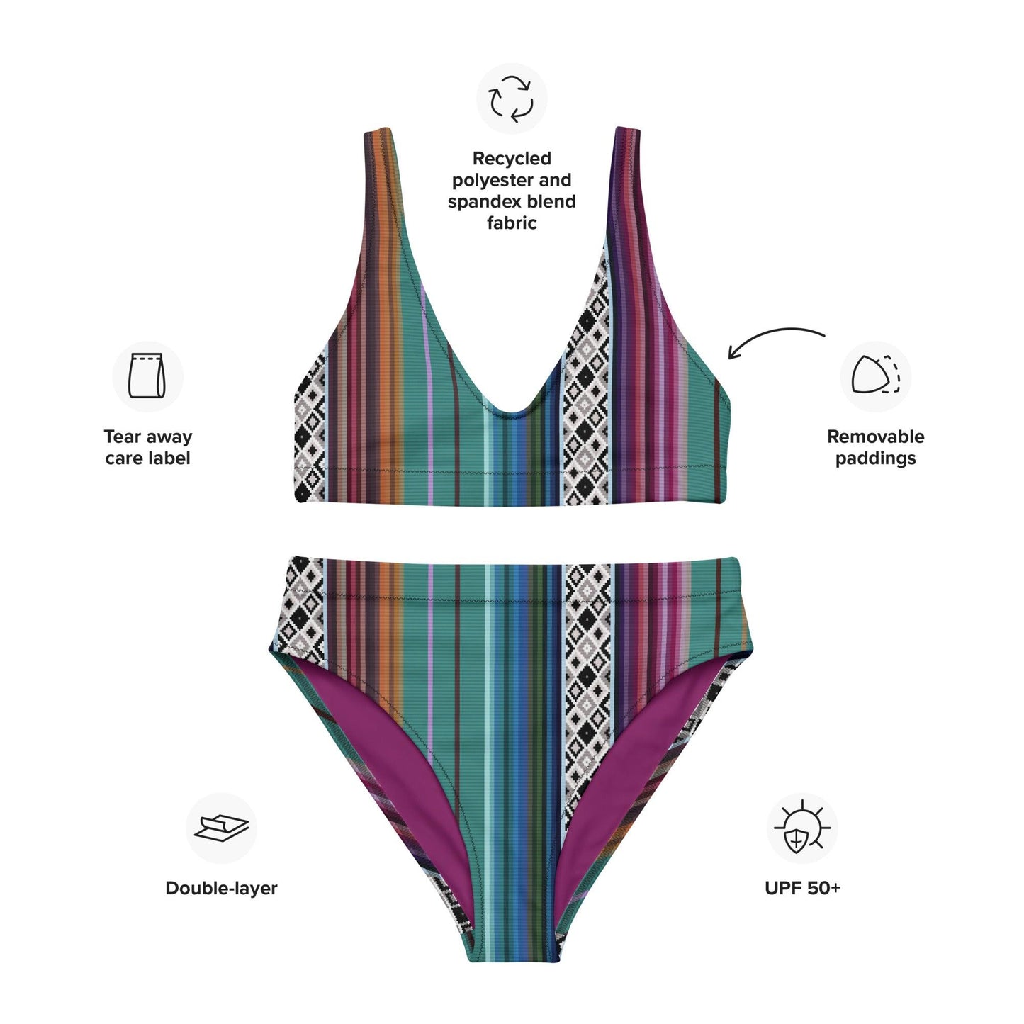 Mexican Aztec Recycled High-Waisted Bikini - The Global Wanderer