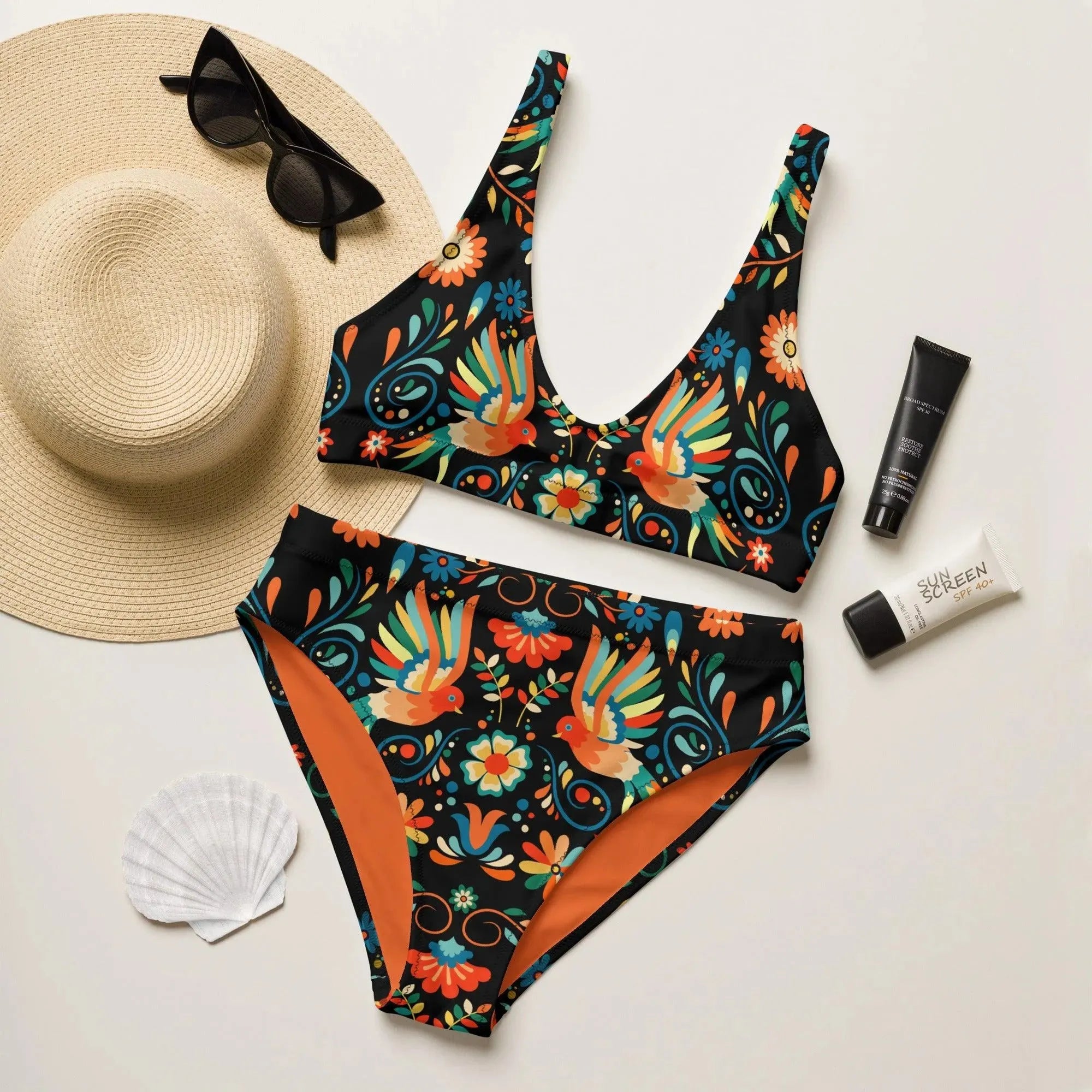 Mexican Otomi Recycled high-waisted Bikini - The Global Wanderer