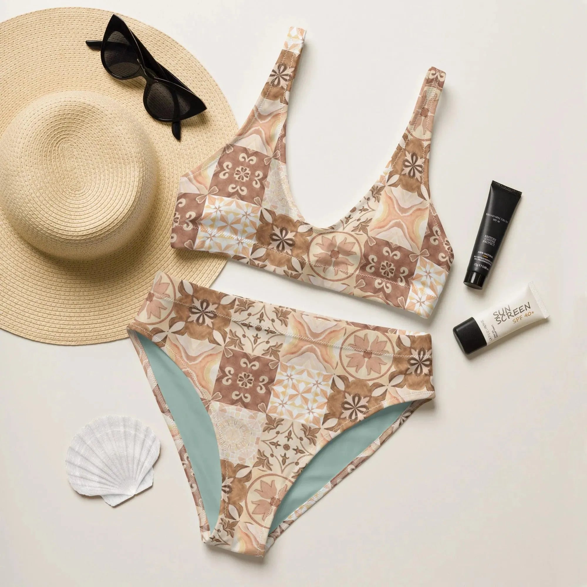 Moroccan Desert Tile Recycled High-Waisted Bikini - The Global Wanderer