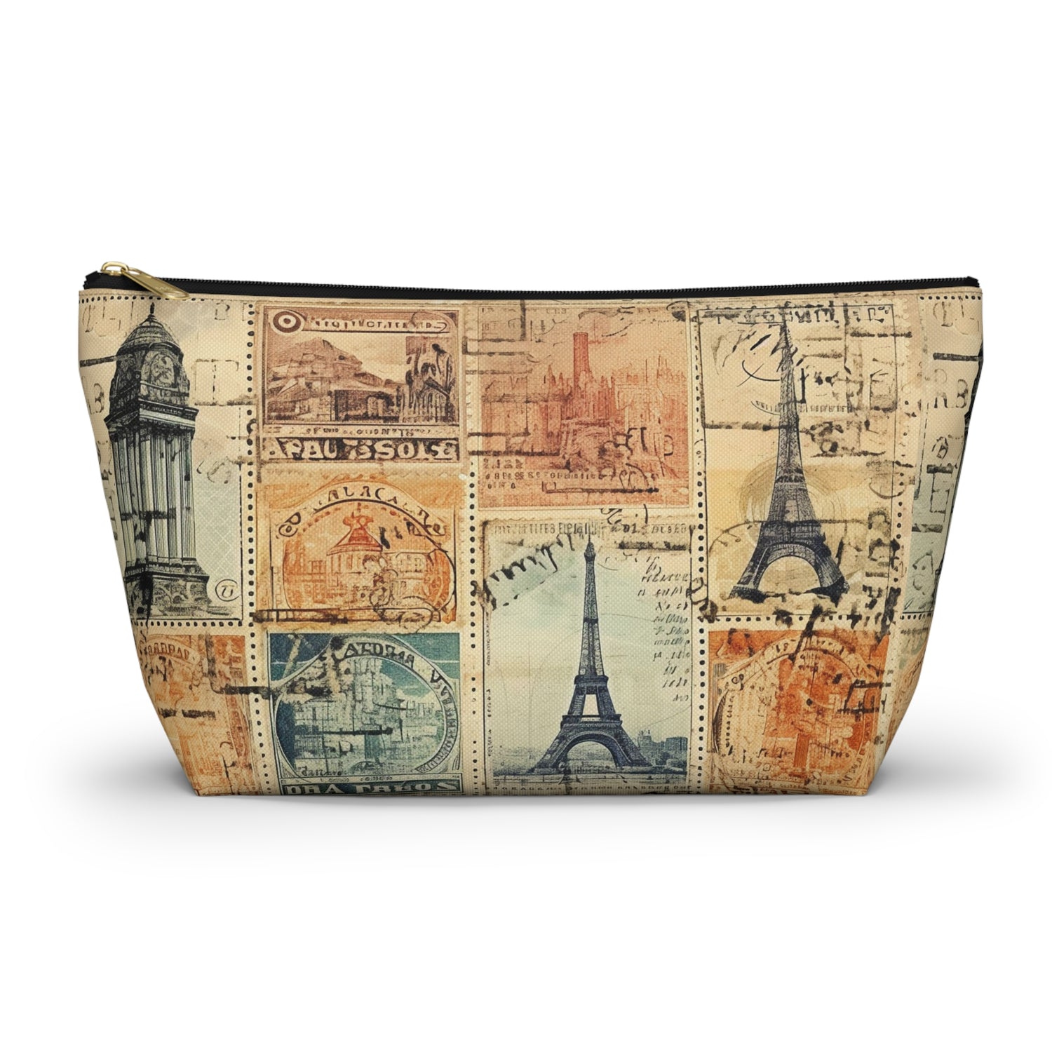 Vintage Travel Stamps Print Pouch