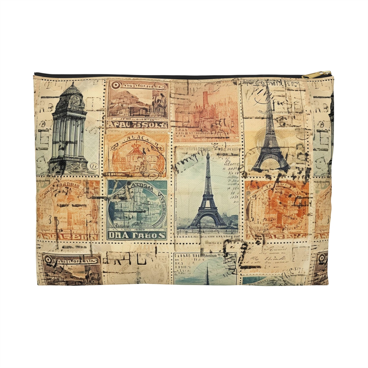 Vintage Travel Stamps Print Pouch