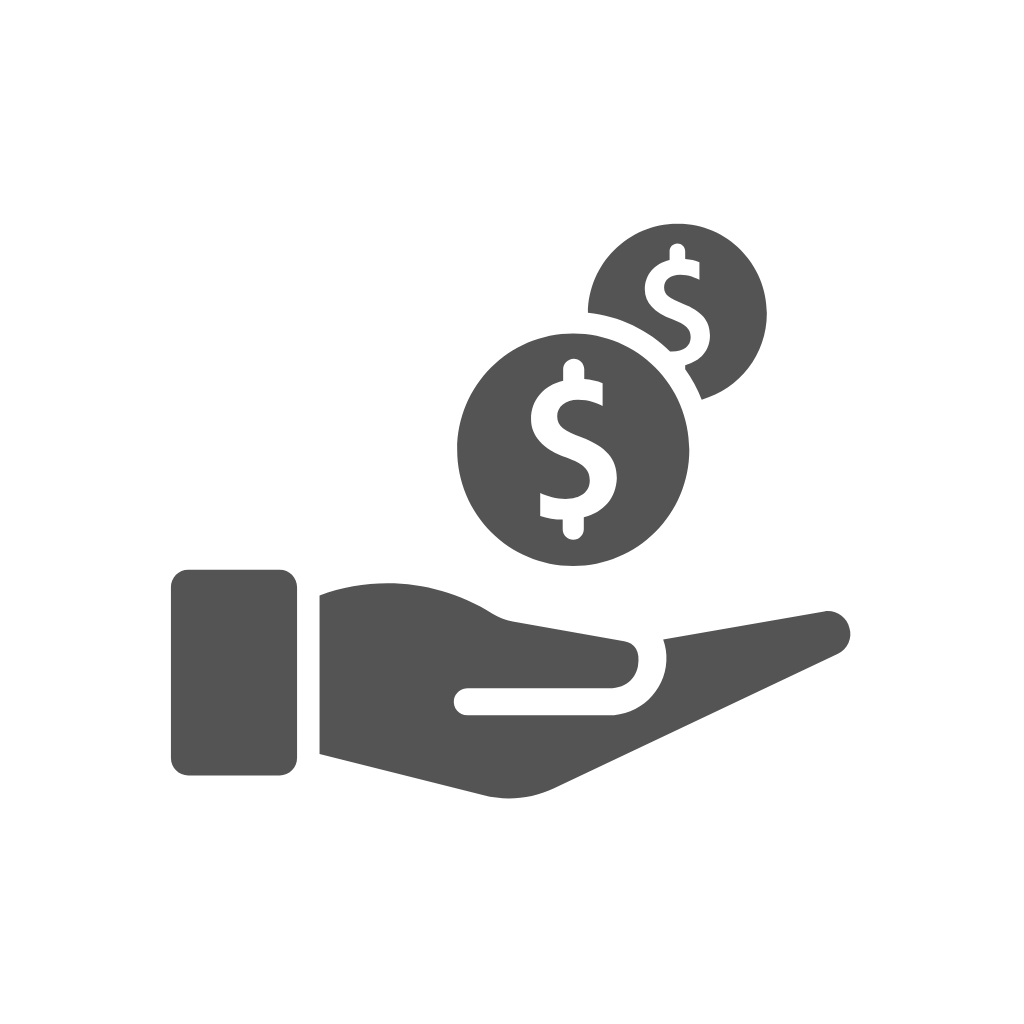 Icon of a hand holding two dollar signs