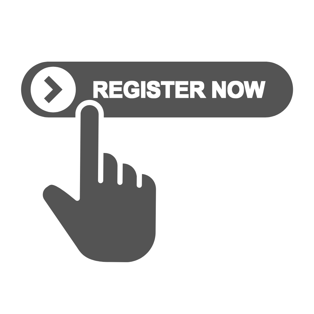 Hand icon pressing a 'Register Now' button on a white background