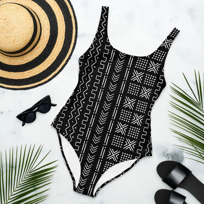 African Mud Cloth One-Piece Swimsuit - The Global Wanderer