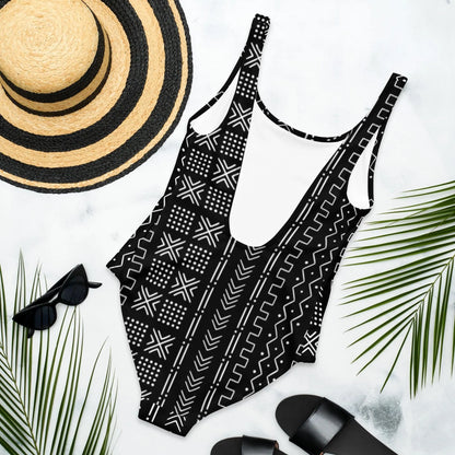 African Mud Cloth One-Piece Swimsuit - The Global Wanderer