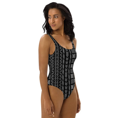 African Mud Cloth One-Piece Swimsuit - The Global Wanderer