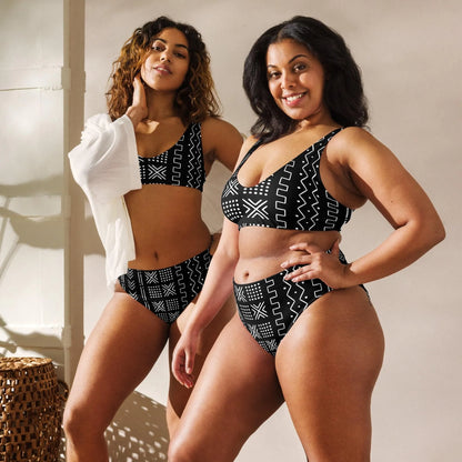 African Mud Cloth Recycled High-Waisted Bikini - The Global Wanderer