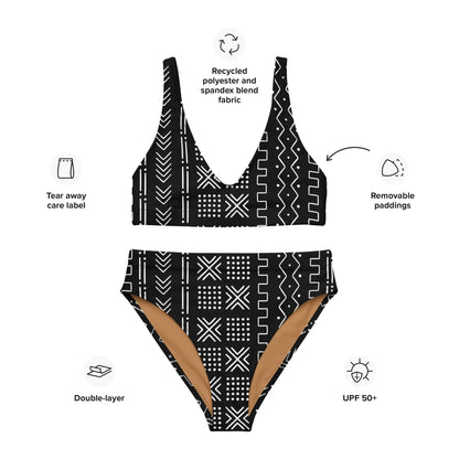 African Mud Cloth Recycled High-Waisted Bikini - The Global Wanderer