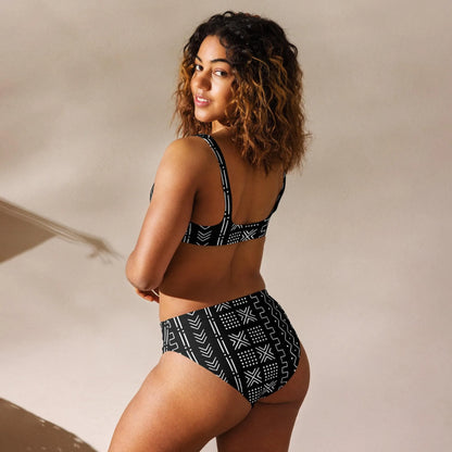 African Mud Cloth Recycled High-Waisted Bikini - The Global Wanderer