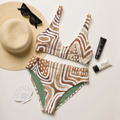 African Mud Lines Recycled high-waisted bikini - The Global Wanderer