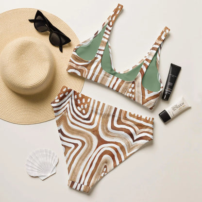 African Mud Lines Recycled high-waisted bikini - The Global Wanderer