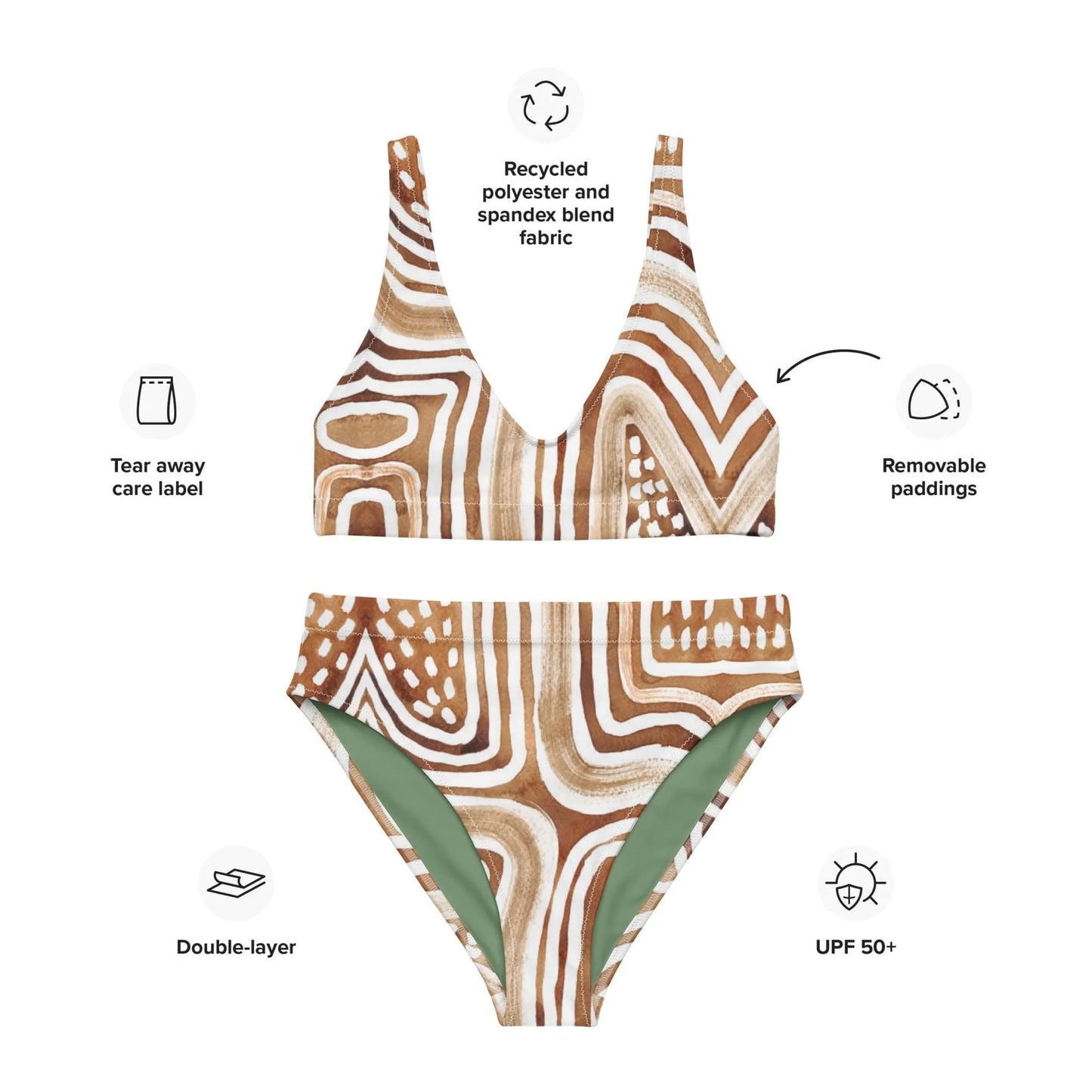 African Mud Lines Recycled high-waisted bikini - The Global Wanderer