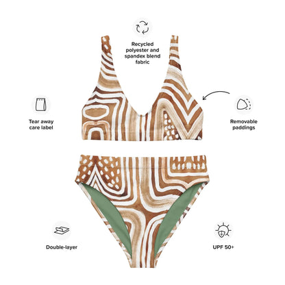 African Mud Lines Recycled high-waisted bikini - The Global Wanderer