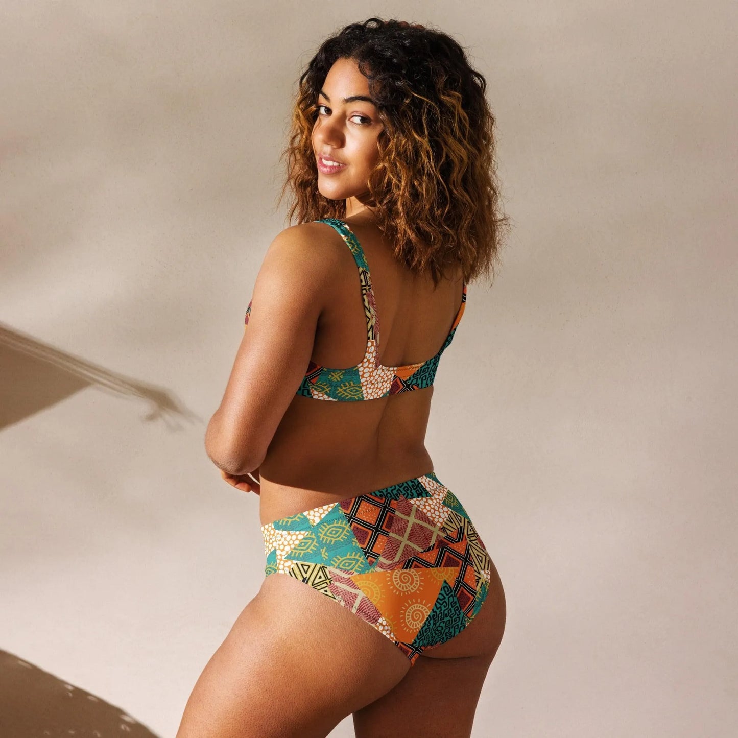 African Patchwork Recycled High-Waisted Bikini - The Global Wanderer