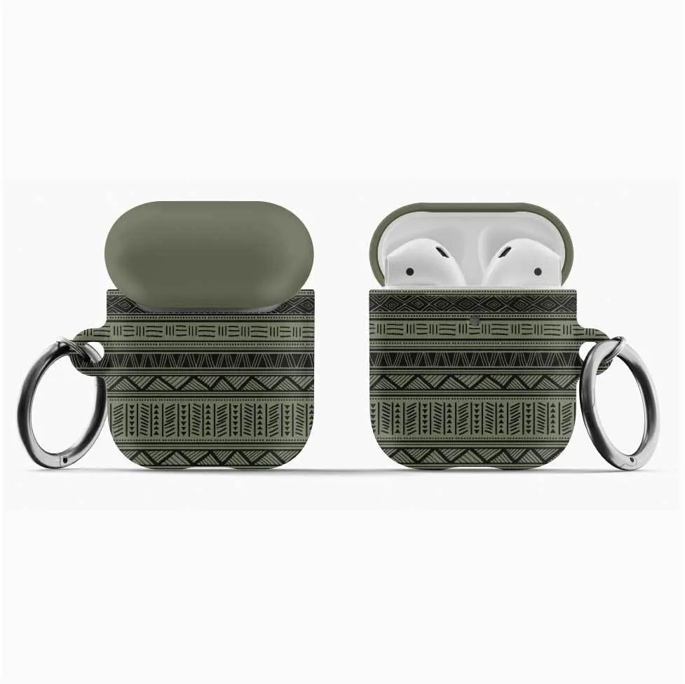 African Print AirPod® Case -Dark Green - The Global Wanderer