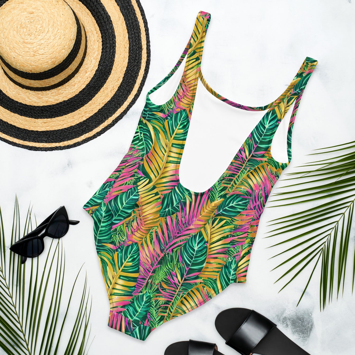 Hawaiian Tropical Leaves One-Piece Swimsuit