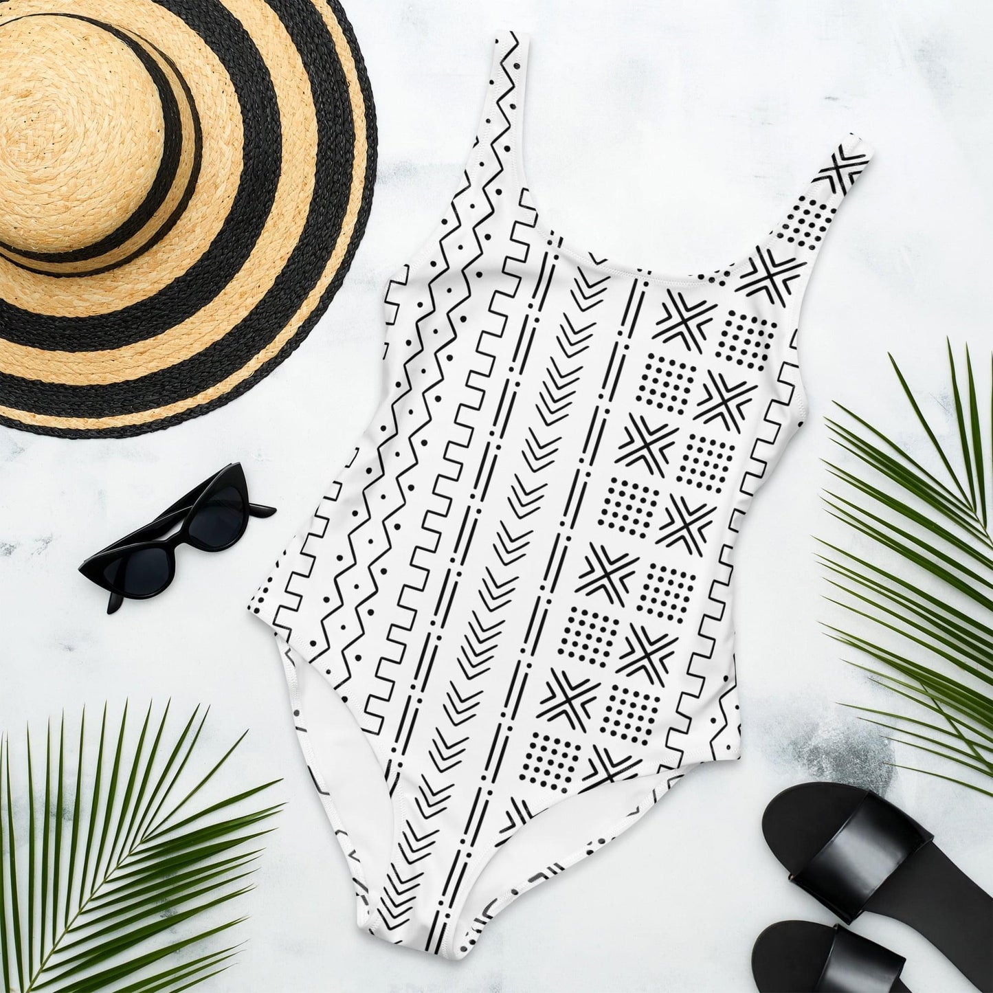 African Mud Cloth One-Piece Swimsuit - The Global Wanderer