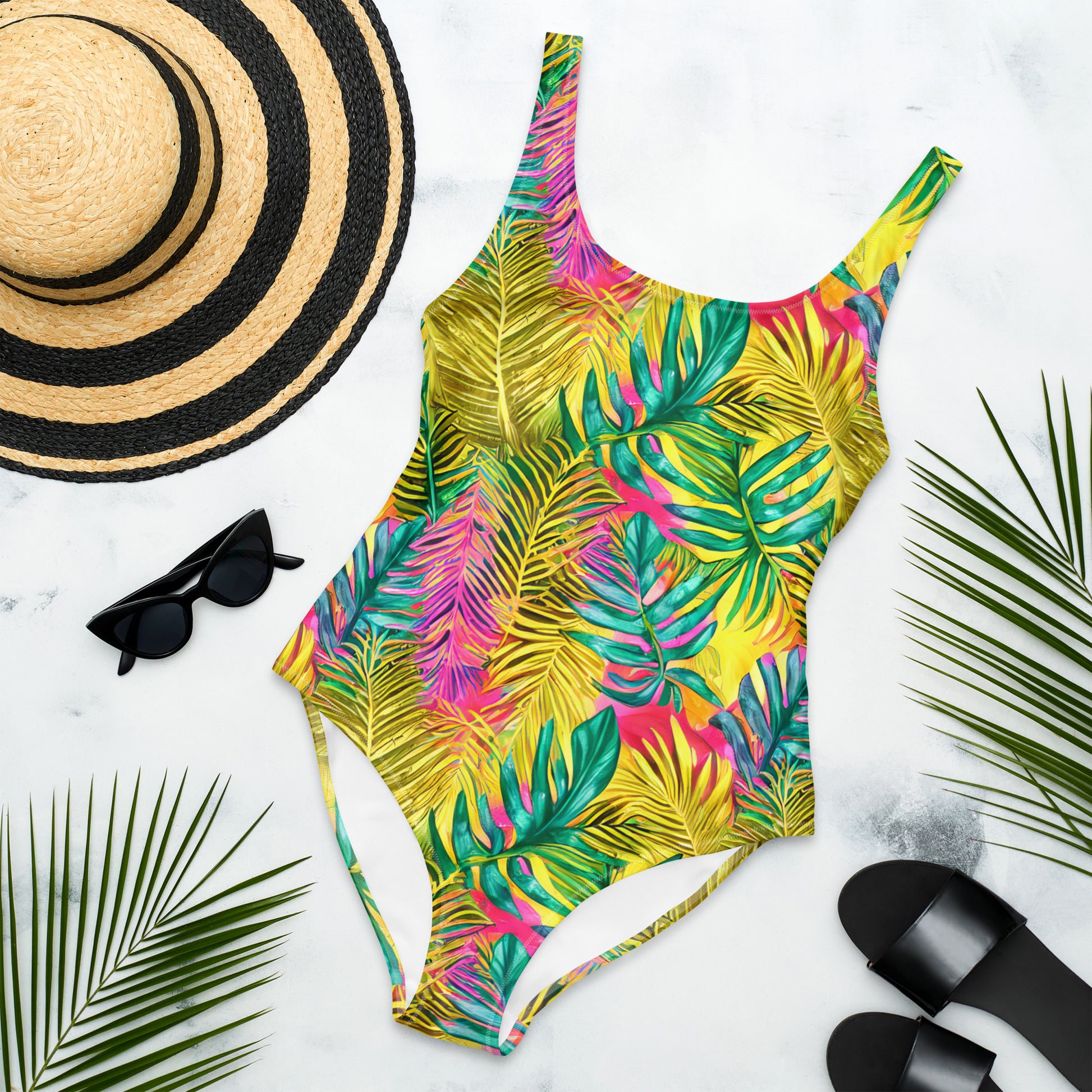 Hawaiian Tropical Leaves One-Piece Swimsuit