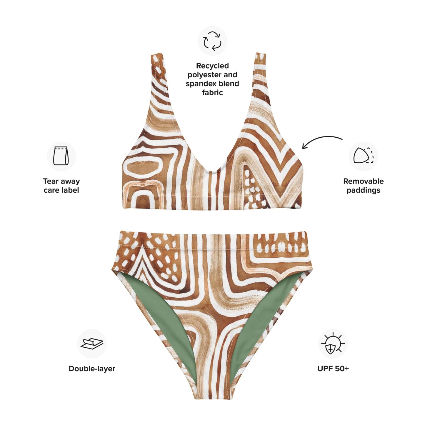 African Mud Lines Recycled high-waisted bikini