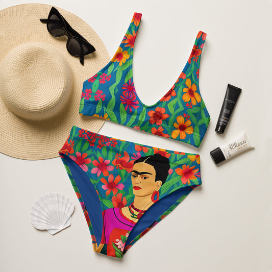 Mexican Icon Frida Khalo Recycled High-Waisted Bikini