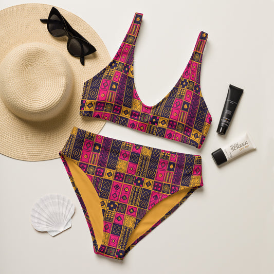 Ghanaian Kente Cloth Recycled High-Waisted Bikini