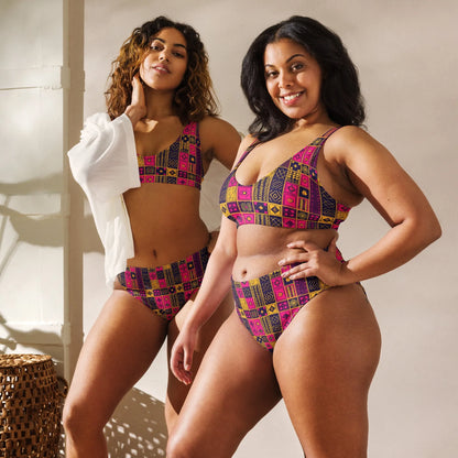 Ghanaian Kente Cloth Recycled High-Waisted Bikini