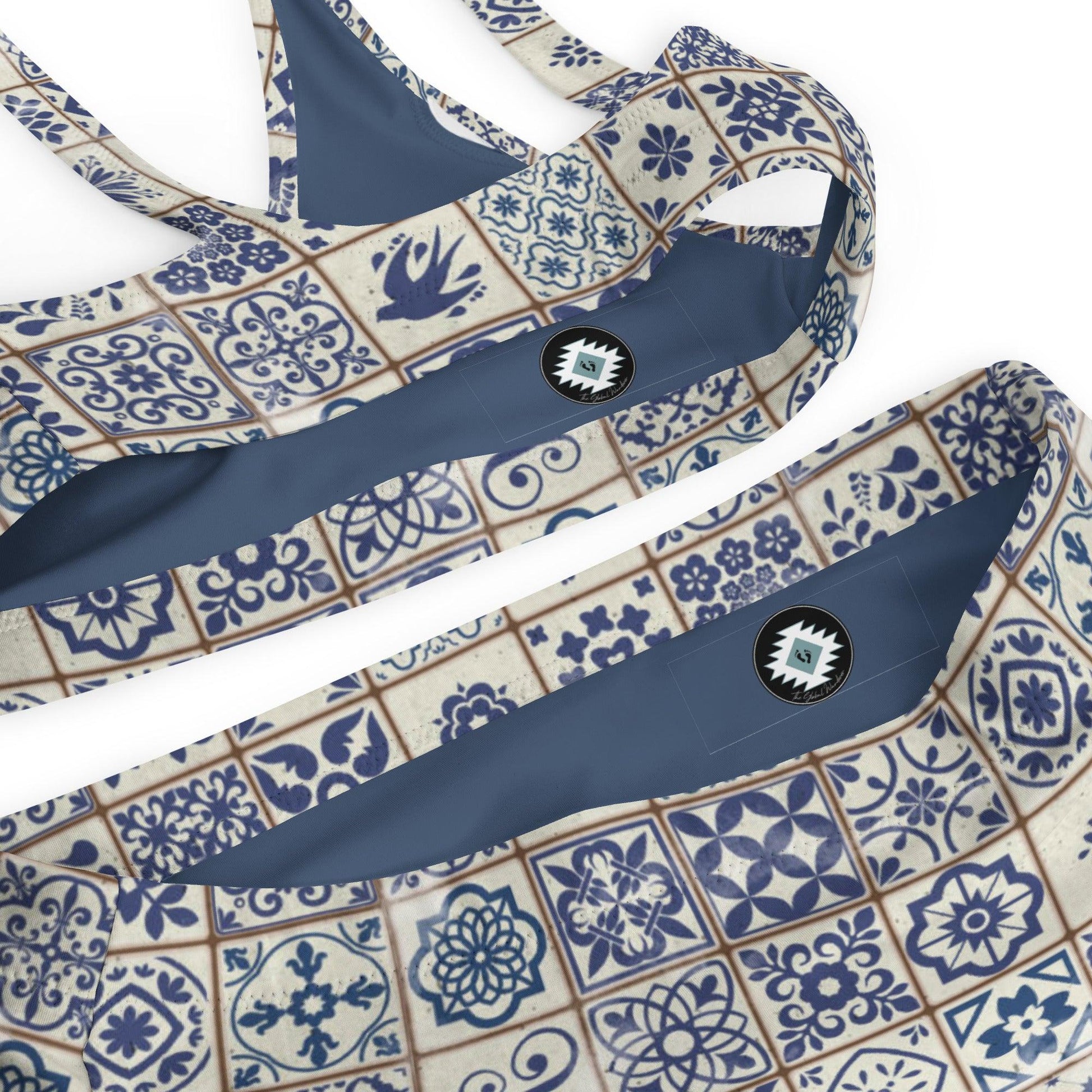 Portuguese Azulejo Tile Recycled High-Waisted Bikini - The Global Wanderer
