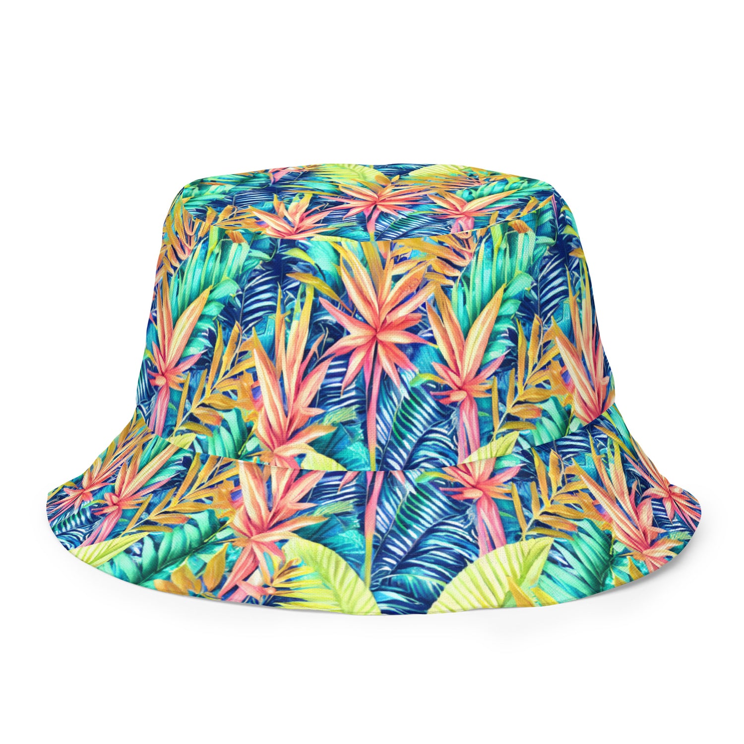 Hawaiian Tropical Leaves Reversible Bucket Hat