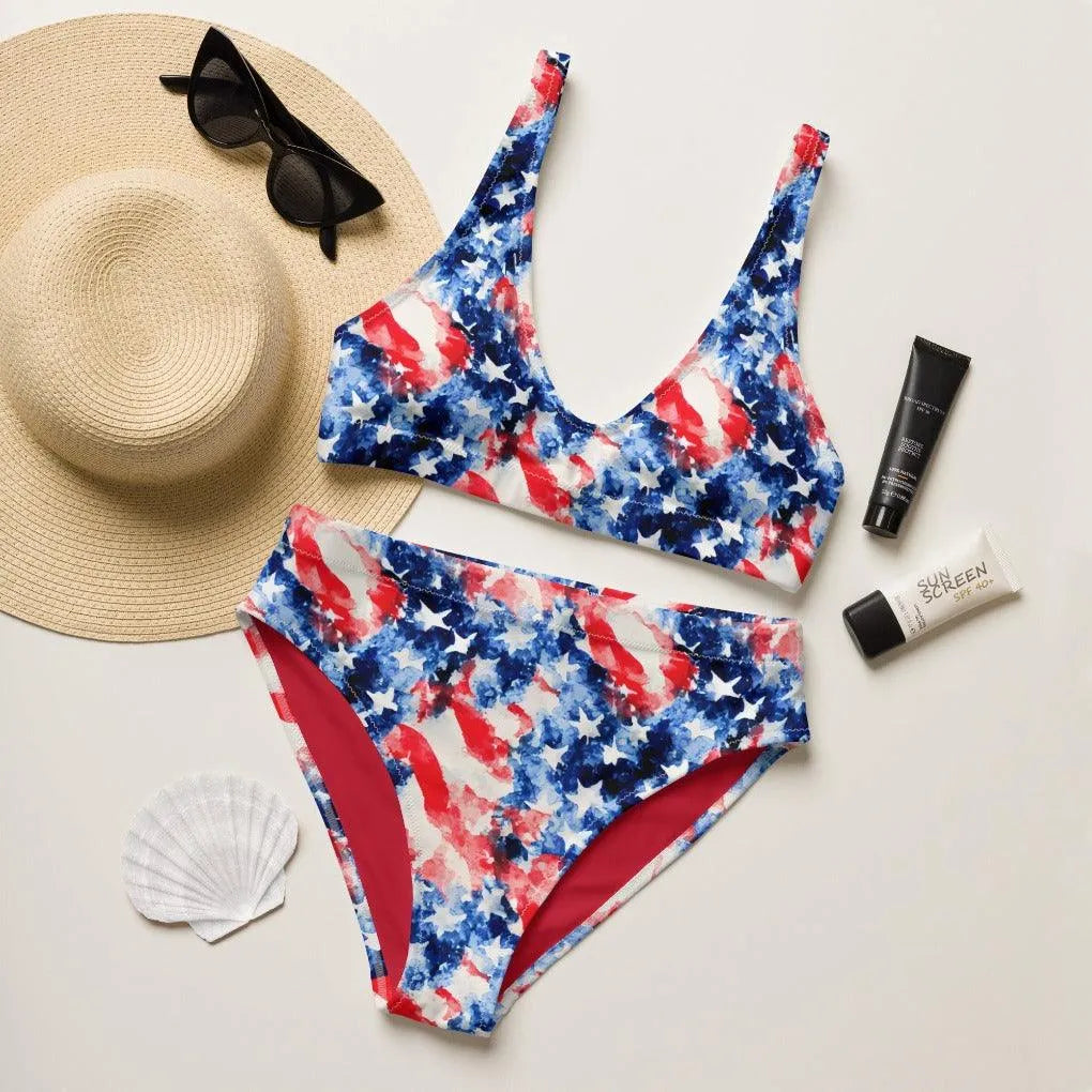 American Flag Recycled high-Waisted Bikini - The Global Wanderer