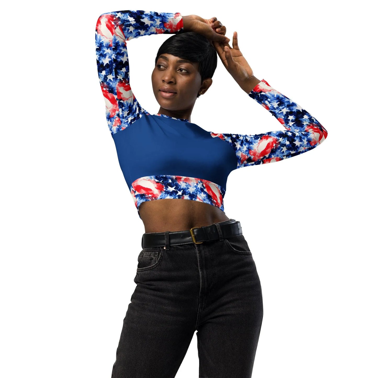 American Flag Recycled Long-Sleeve Crop Top - The Global Wanderer