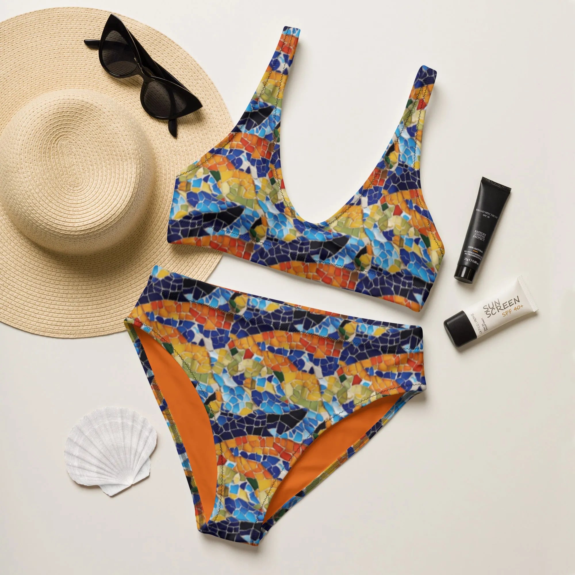 Barcelona Colors Mosaic Recycled High-Waisted Bikini - The Global Wanderer