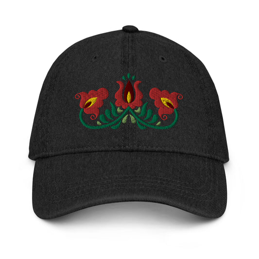 Hungarian Matyó Embroidered Denim Dad Hat