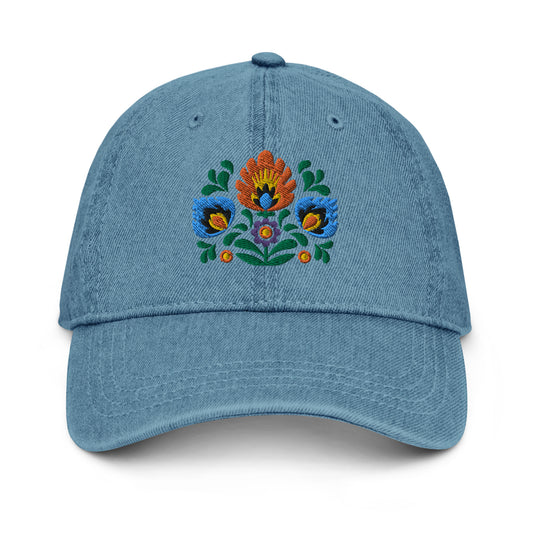 Polish Wycinanki Embroidered Denim Dad Hat