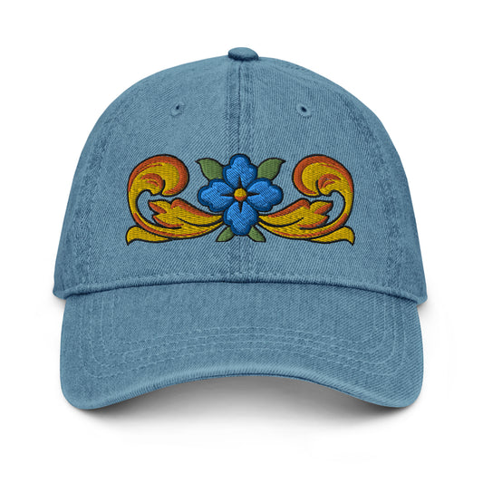 Sicilian Tile Motif Embroidered Denim Dad Hat