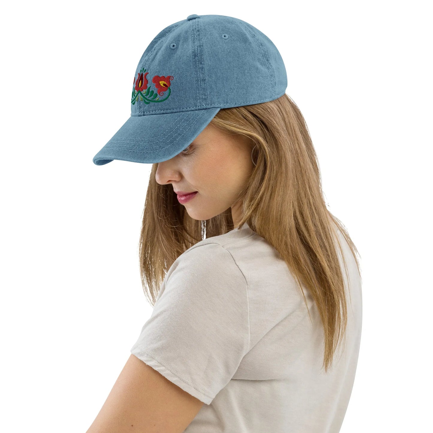 Hungarian Matyó Embroidered Denim Dad Hat