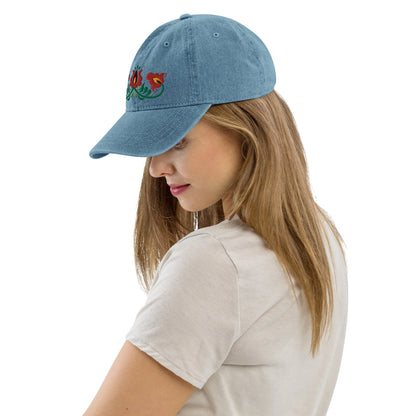 Hungarian Matyó Embroidered Denim Dad Hat