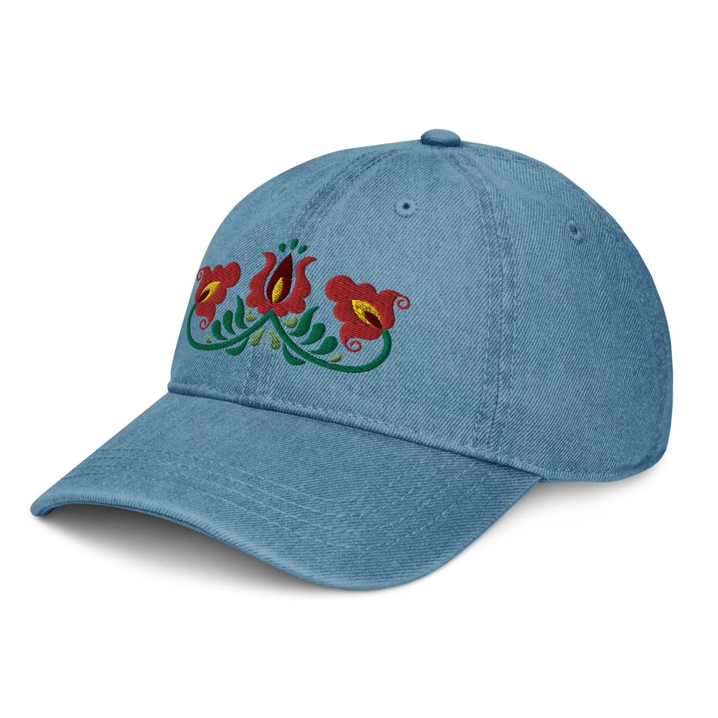 Hungarian Matyó Embroidered Denim Dad Hat