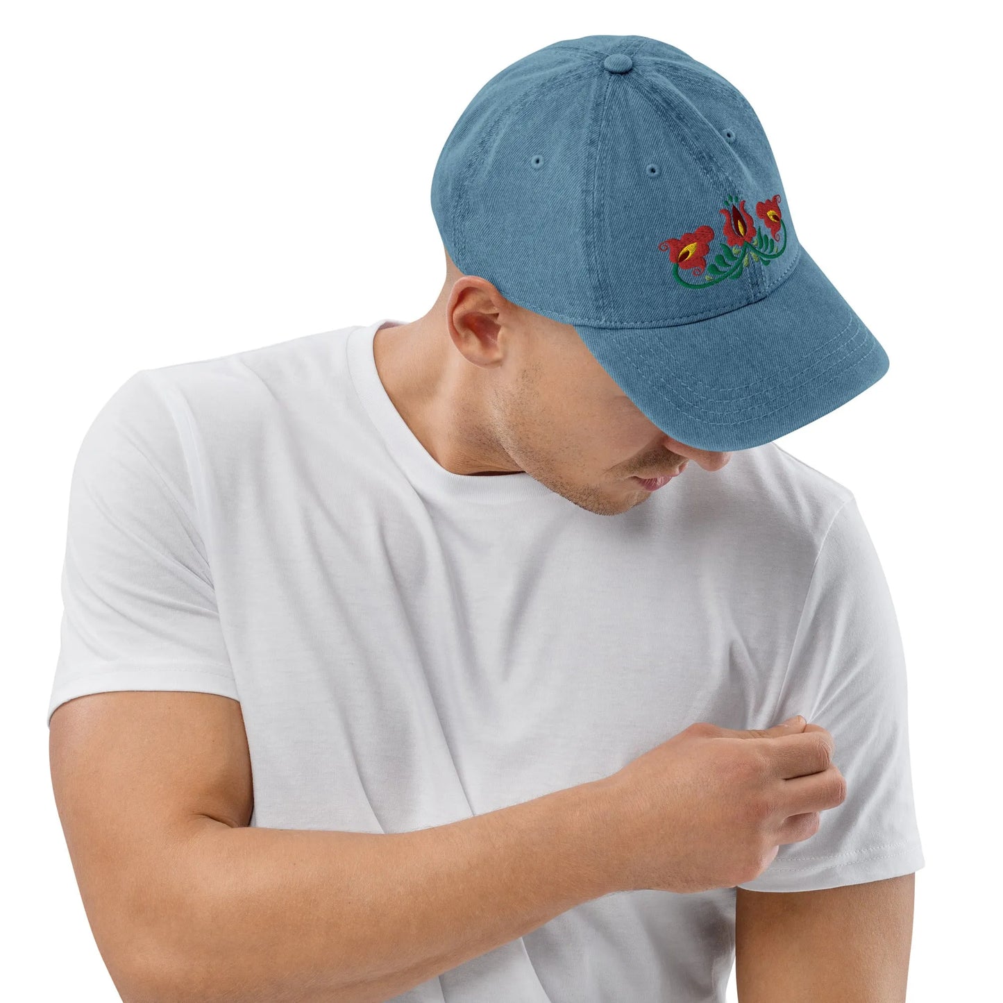 Hungarian Matyó Embroidered Denim Dad Hat