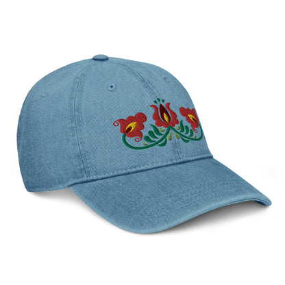 Hungarian Matyó Embroidered Denim Dad Hat