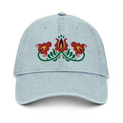 Hungarian Matyó Embroidered Denim Dad Hat