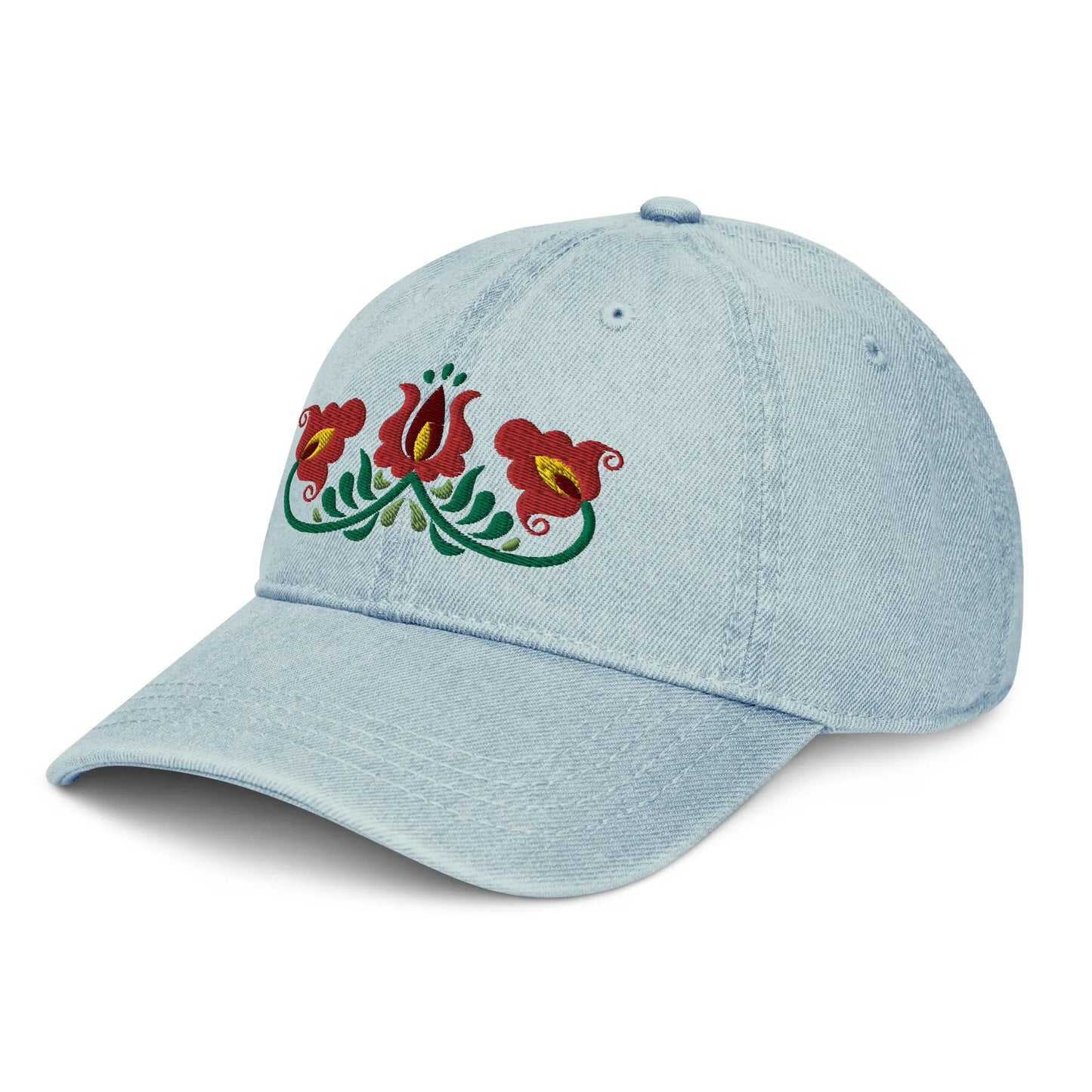 Hungarian Matyó Embroidered Denim Dad Hat