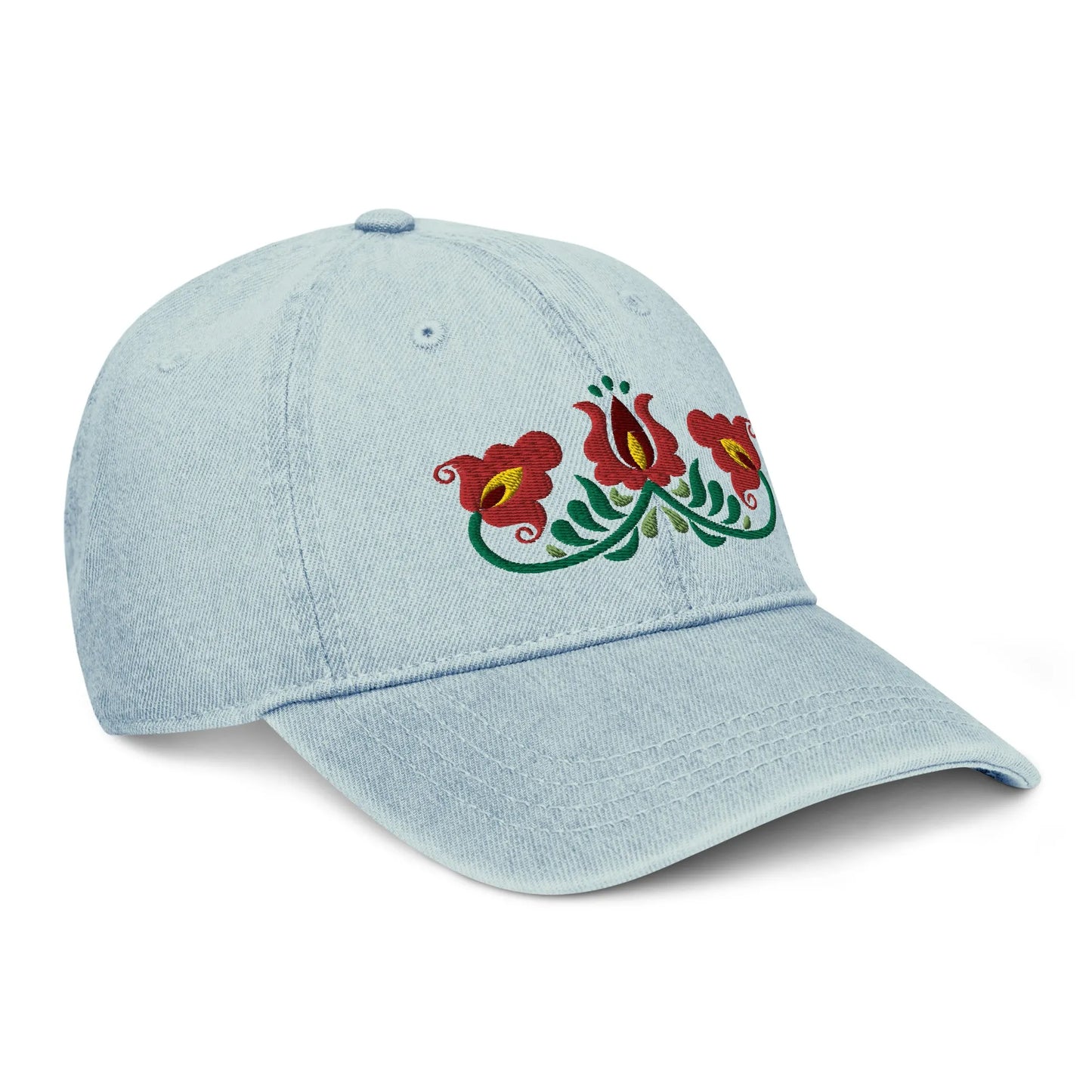 Hungarian Matyó Embroidered Denim Dad Hat