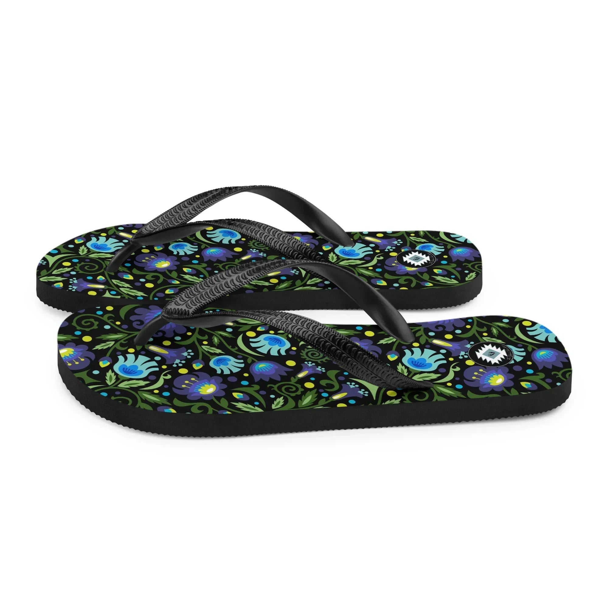 Gdańsk Blues Wycinanki Flip Flops over black - The Global Wanderer