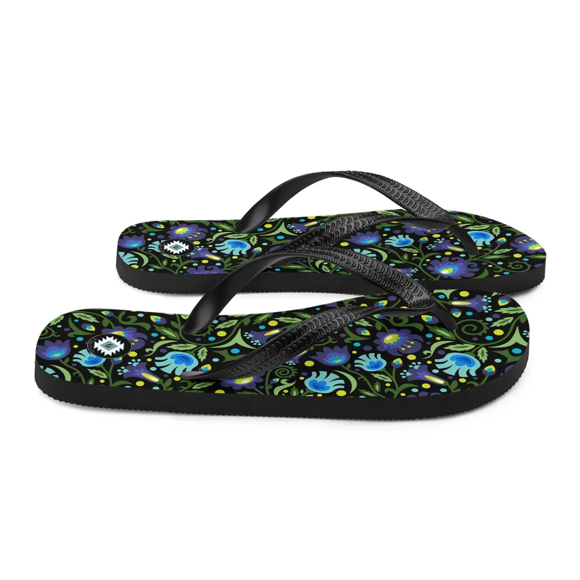 Gdańsk Blues Wycinanki Flip Flops over black - The Global Wanderer