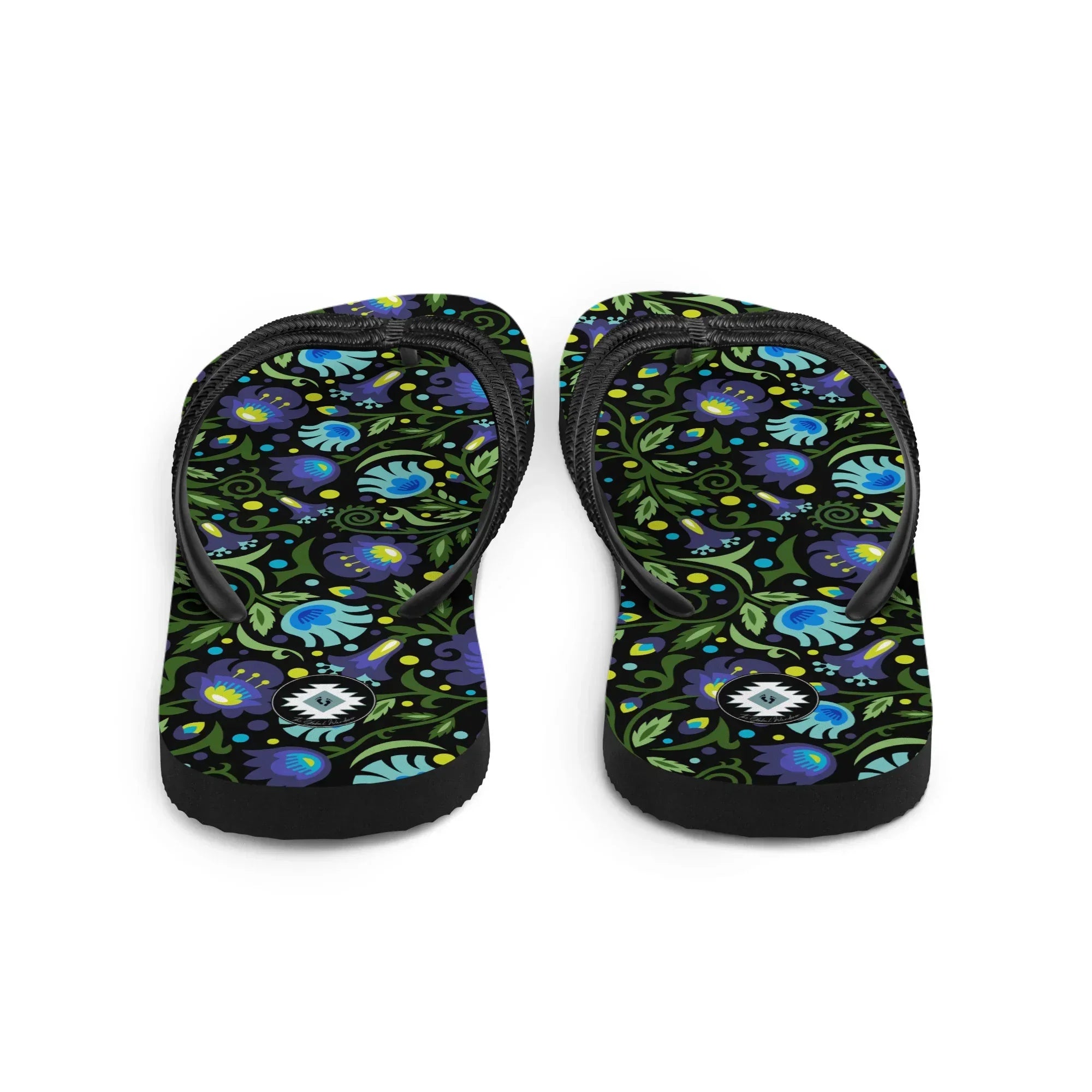 Gdańsk Blues Wycinanki Flip Flops over black - The Global Wanderer